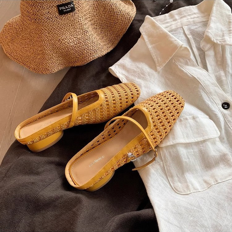 Dame Woven Mary Jane Clogs med justerbar rem Stilla