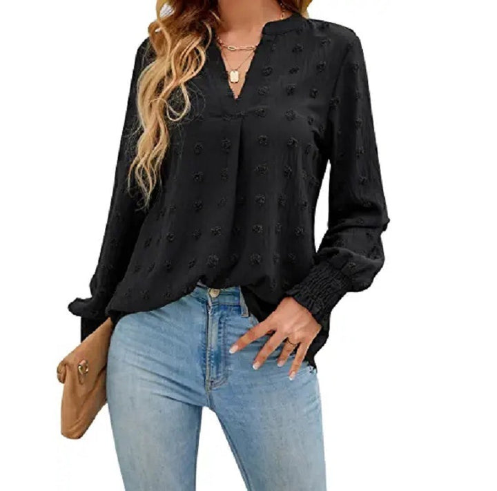 Dame elegant bluse med reliefagtige detaljer WP