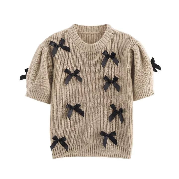 Dame Kortærmet Pullover med dekorative Sløjfer Stilla