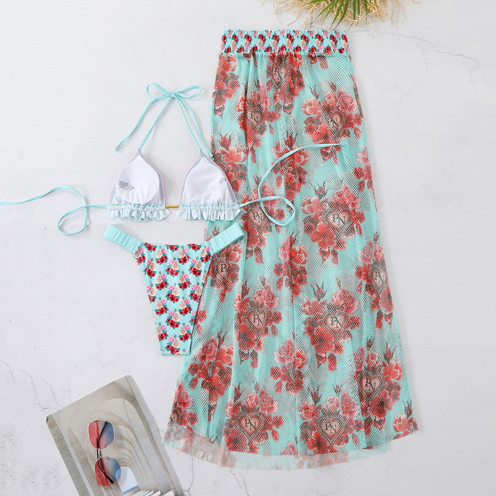 Dame Bikini-sæt med glad blomsterprint og fin overkjole Stilla
