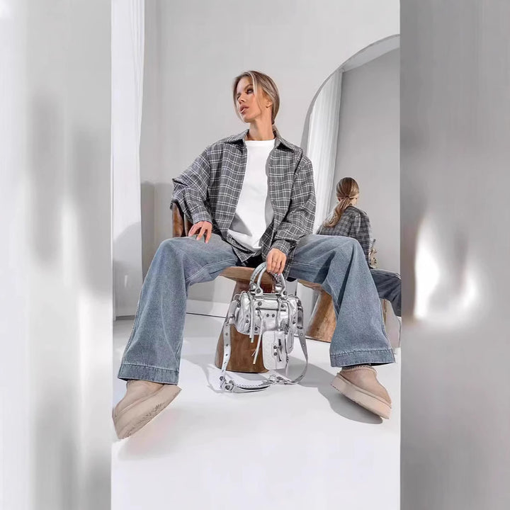 Femme Casual Overdimensioneret Ternet Shacket Stilla