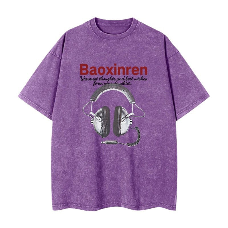 Dame T-shirt med stilfuld hovedtelefonprint og afslappet snit Stilla
