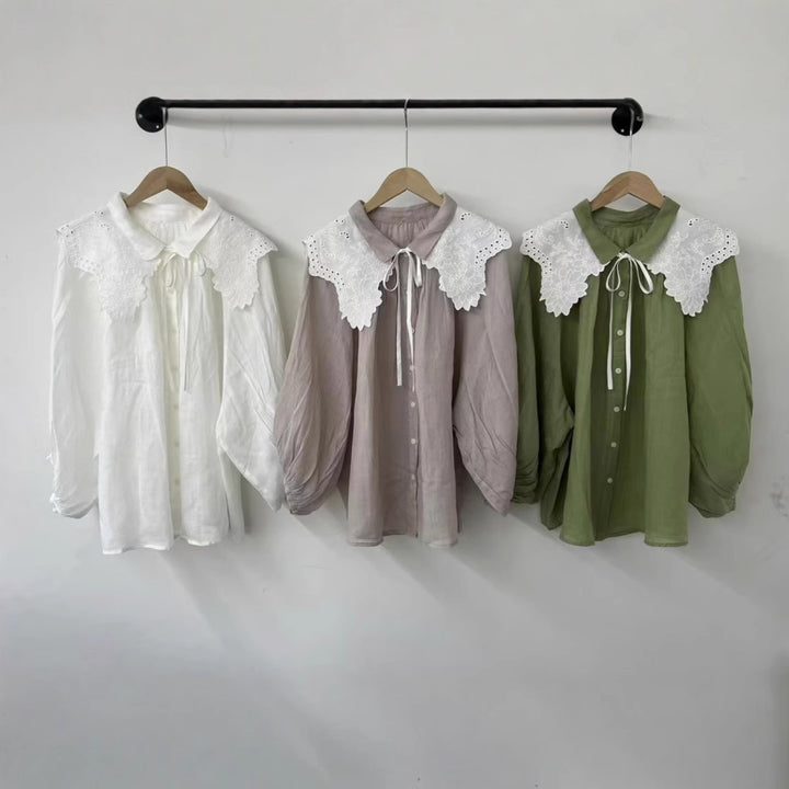 Femme elegant Bluse med knaplukning og spidsekrave Stilla