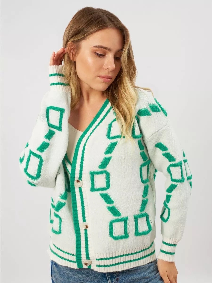 Femme Statement Geometrisk Strikjakke Stilla