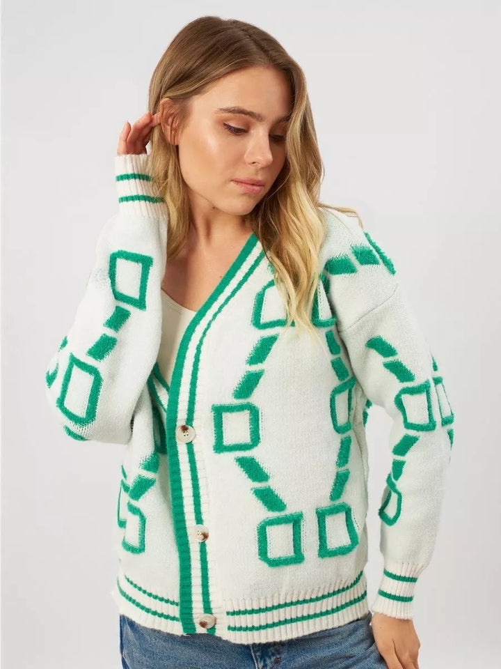 Femme Statement Geometrisk Strikjakke Stilla