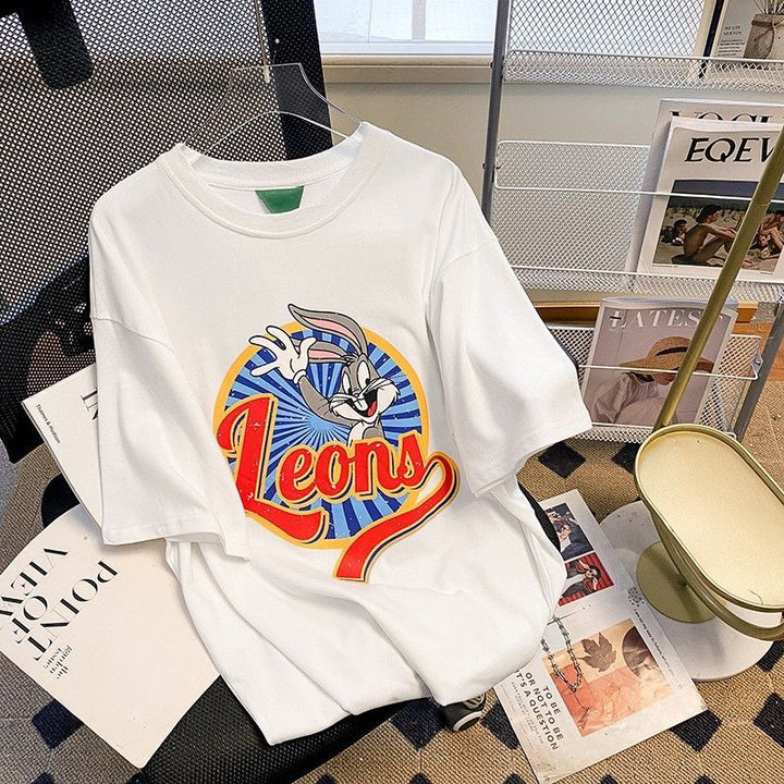 Dame T-shirt med kreativt cartoon-print og afslappet pasform Stilla