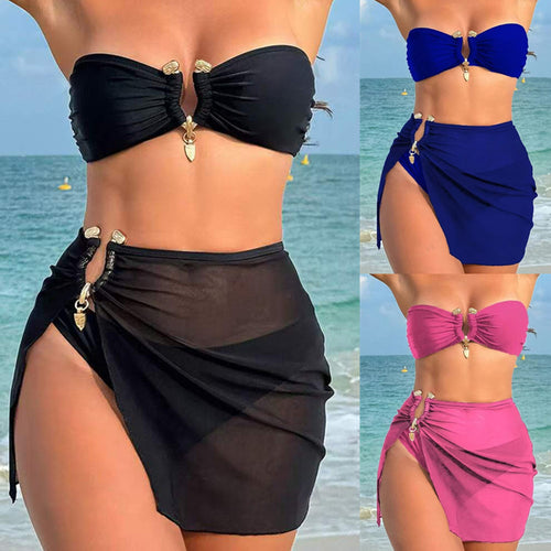 Dame bikini-sæt med moderigtigt rynket top og elegant omslagsskjørt Skovae