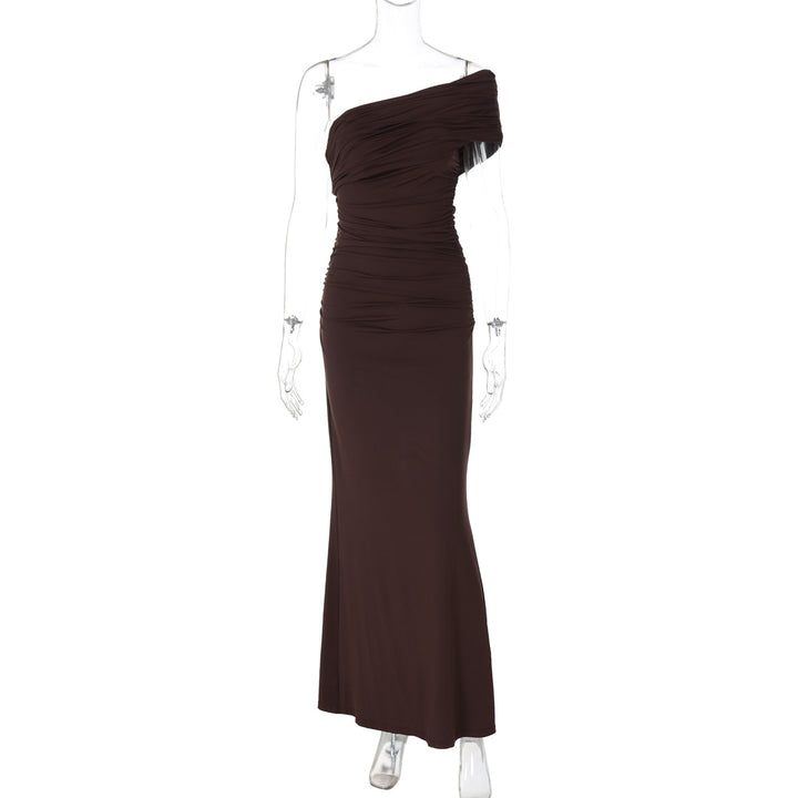 Dame maxikjole med asymmetrisk overdel og elegant drapering Stilla