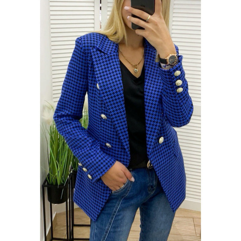 Dame blazer i klassisk ternet mønster med figursyet snit Stilla