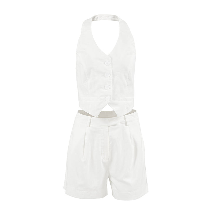 Damer sommerligt Crop-Top og shorts sæt med elegante knapdetaljeringer Stilla