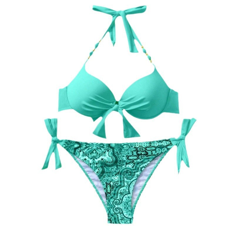 Dame Bikini-sæt med fashionable bindebånd og udarbejdet mønster Skovae