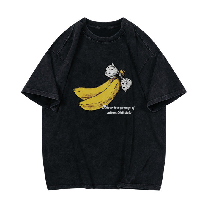 Dame T-shirt med kreativt bananmotiv og afslappet snit Stilla