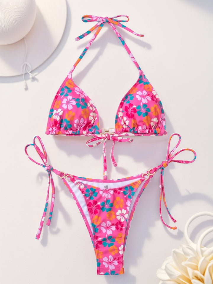 Dame triangel-bikini med alsidigt bindingssystem og livligt blomstermotiv Stilla