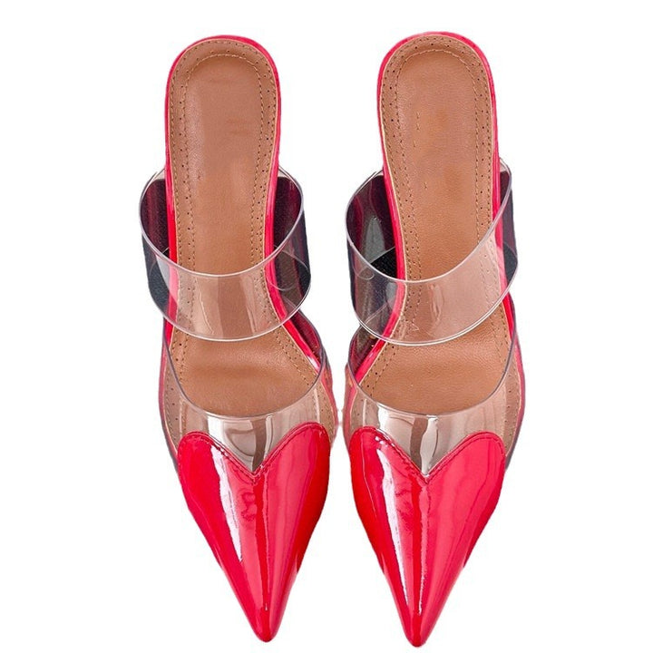 Femme Spids-tå Hjerte-formet Slingback Hæle Stilla