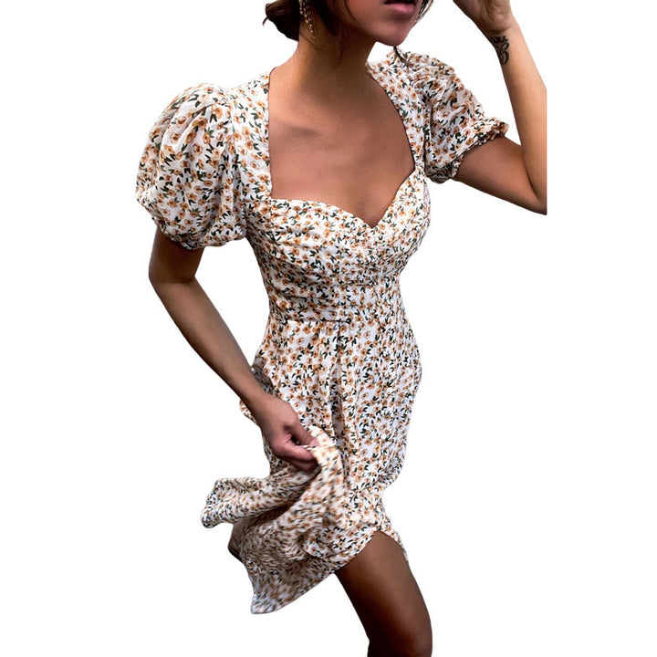 Femme Puffærmer Blomster Midi Kjole Stilla