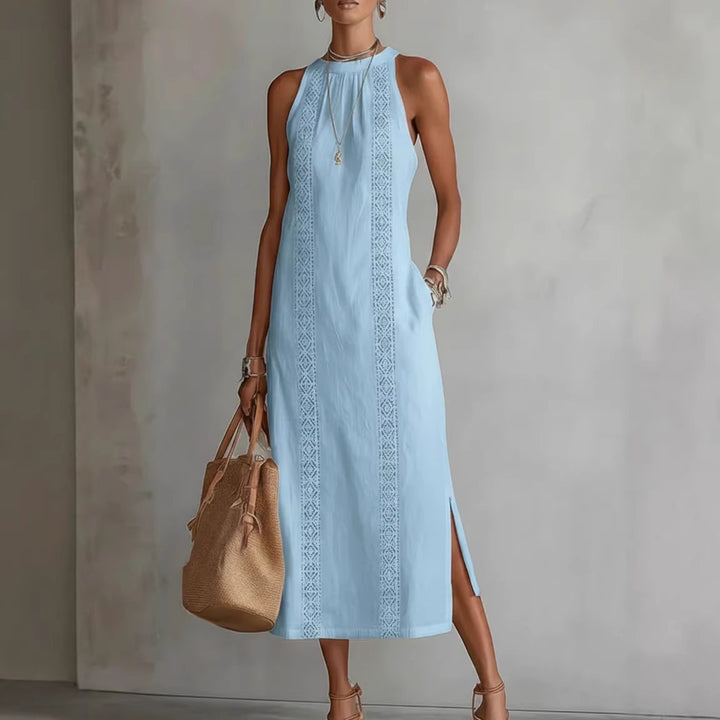 Dame Elegant Sommer-Maxi-kjole med spidsapplikation og sidelæg Skovae