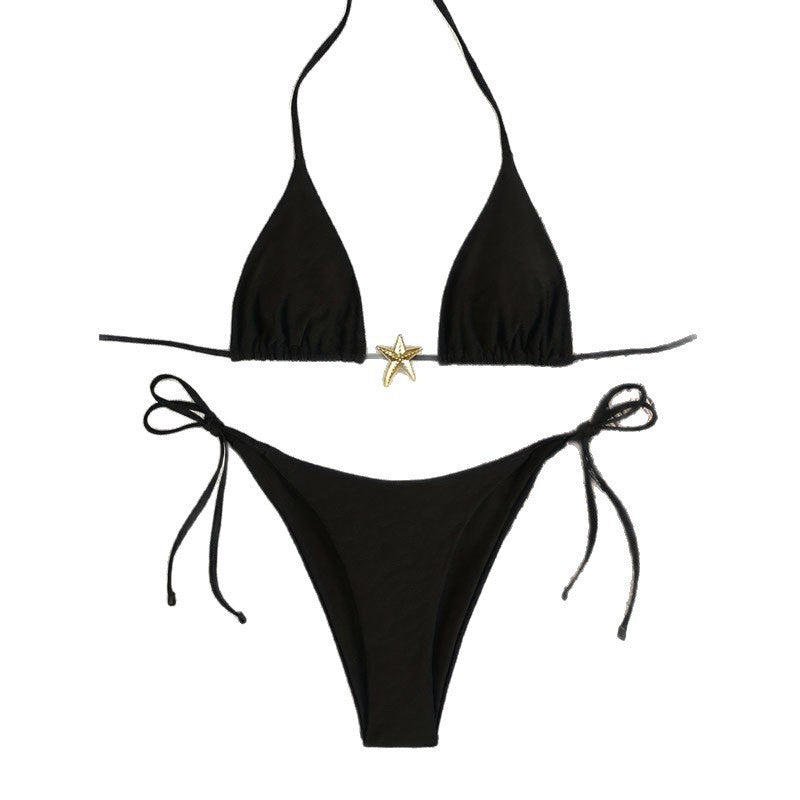 Dame Elegant trekantet bikini med gylden applikation Skovae