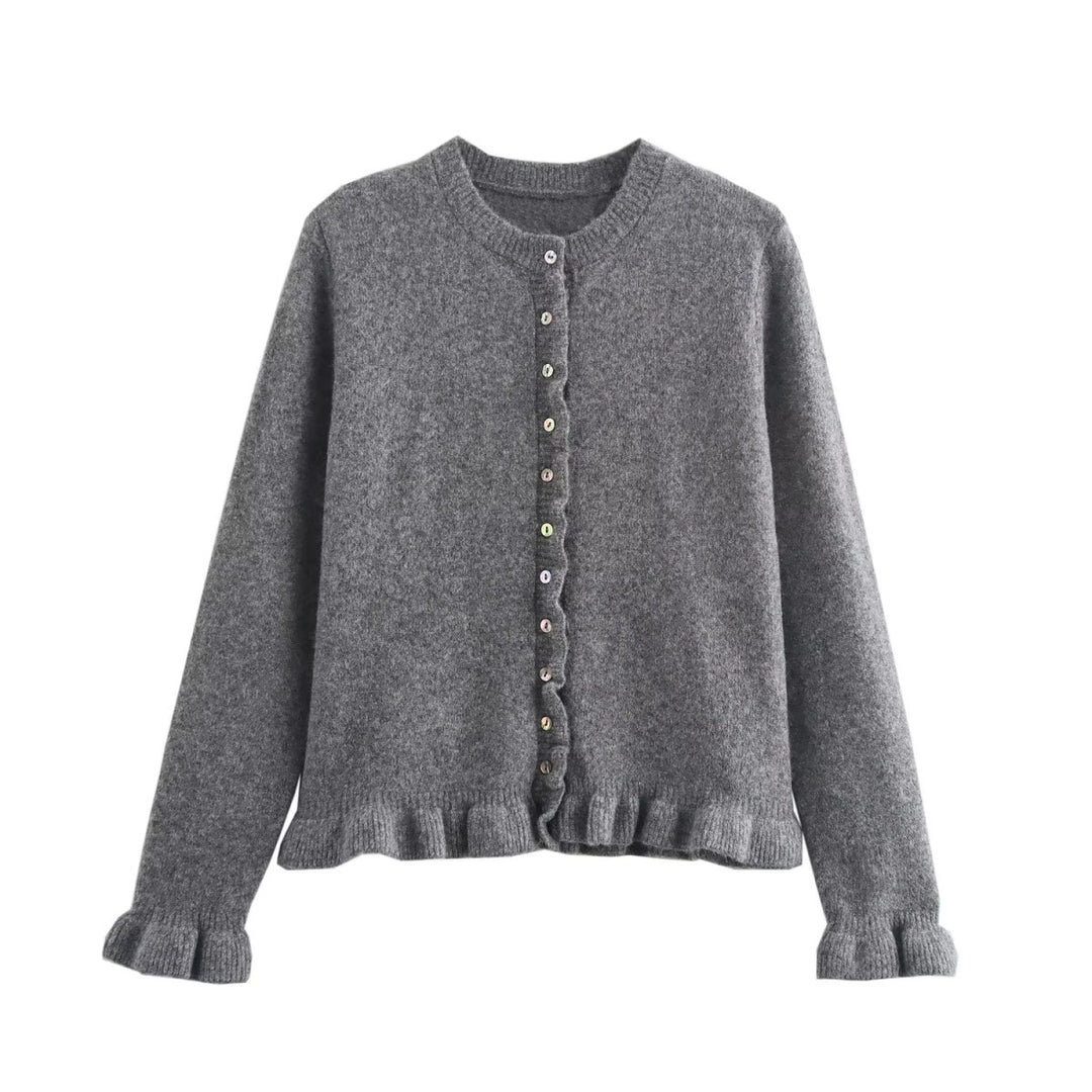 Femme Rüschensaum Knaplukning Cardigan Stilla
