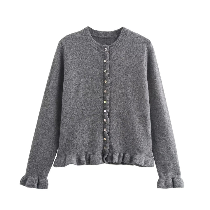 Femme Rüschensaum Knaplukning Cardigan Stilla