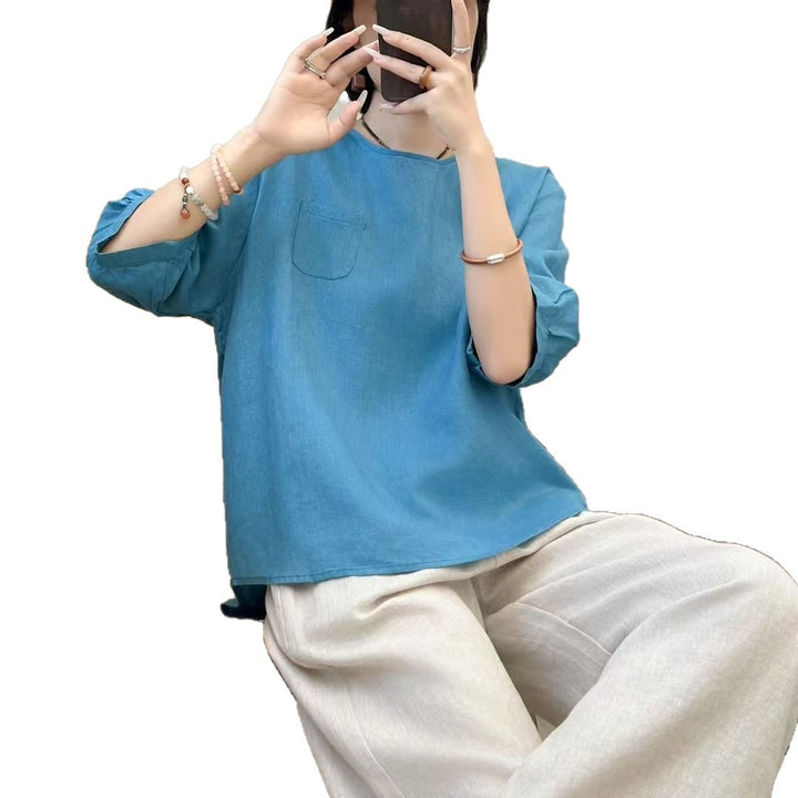 Dame Casual Pullover-T-shirt med lomme detaljer Stilla