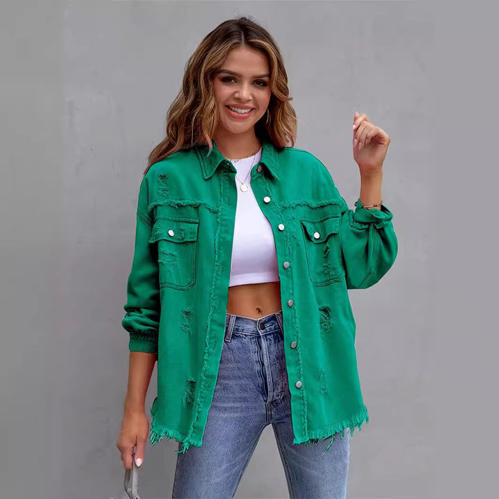 Femme Distressed Overdimensioneret Denim Shacket Stilla