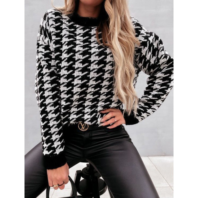 Kvinders sweater med moderne hounds-tooth mønster og afslappet pasform Stilla