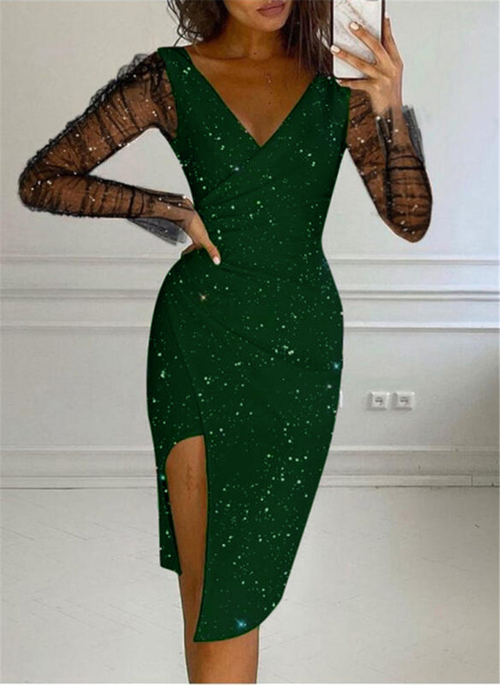 Dame Elegant V-Udskæring Aftenkjole med transparente ærmer Stilla