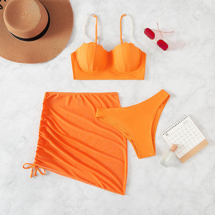 Dame Bandeau-bikini med elegante perle-stropper Skovae