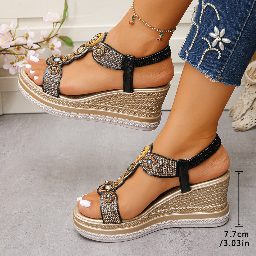 Dame Glitrende Plateau-Sandaler med dekorative Stene Stilla