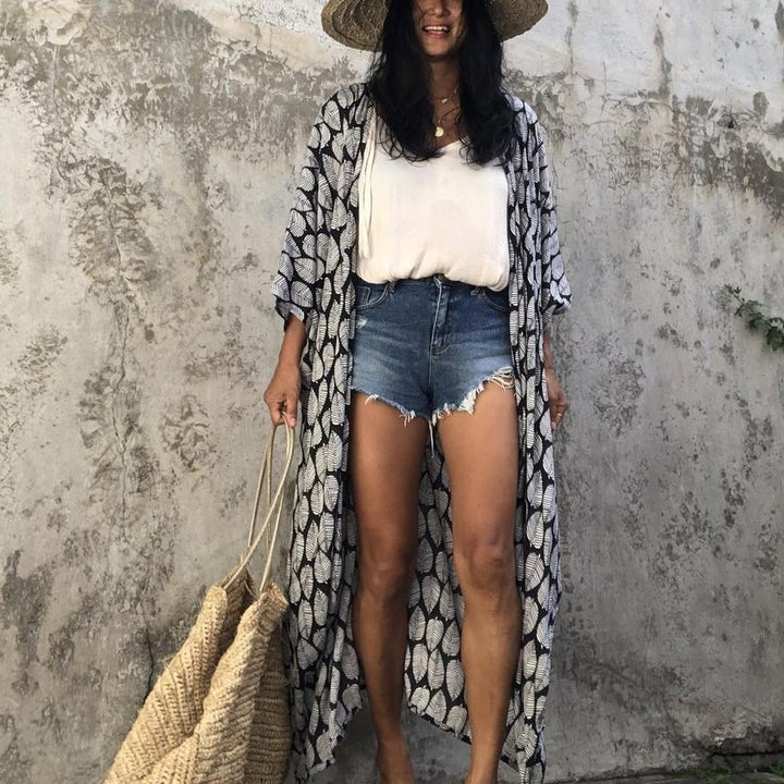 Damer Strandkimono med afslappet snit og blomster mønster detaljer Stilla