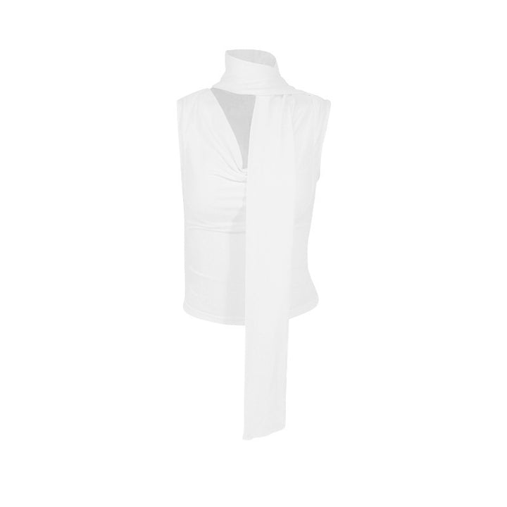 Dame bodystock med elegant høj krave og draperet forside Stilla