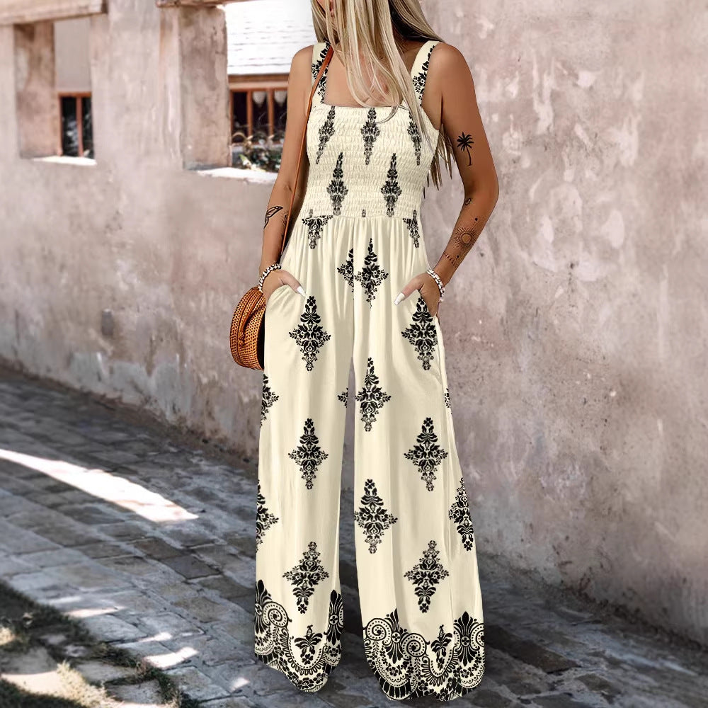 Dame Viddebundet Jumpsuit med elastisk Overdel og praktiske Lommer Skovae