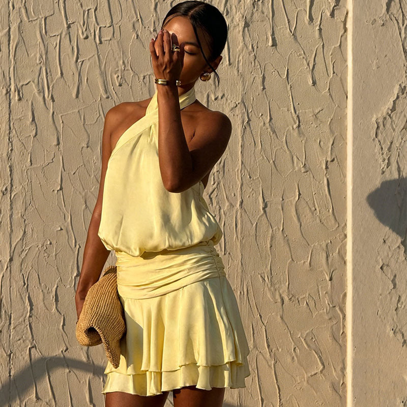Dame Elegant Wrap Dress med off-shoulder design og flydende stof Skovae