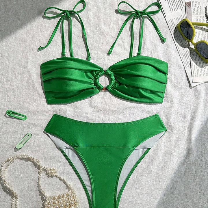Dame bandeau bikini med dekorativ samling og ringelement Skovae