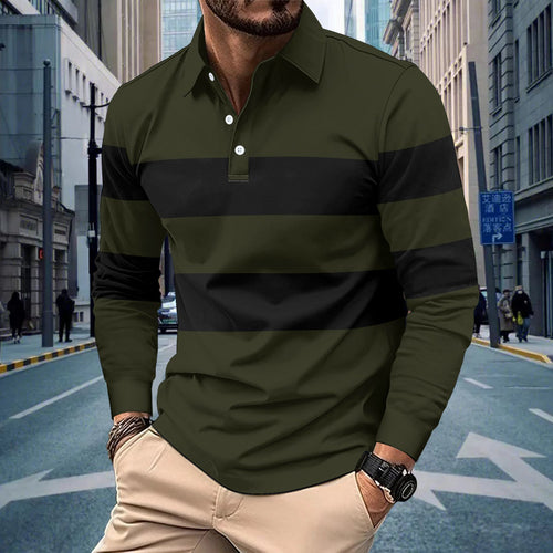 Herrer Langærmet Poloshirt med stilfuldt stribemønster Stilla