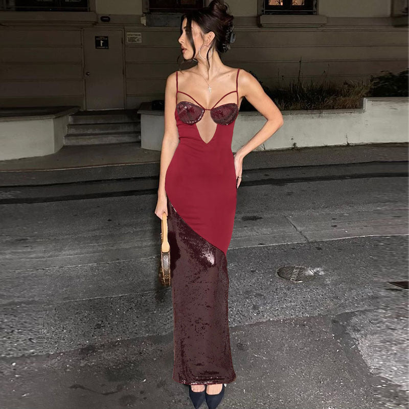 Dame Glamourøst Festkjole med glitrende Bustier-overdel og asymmetrisk design Stilla