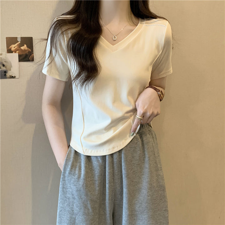 Femme Kortærmet V-Udskæring Basic T-Shirt Stilla