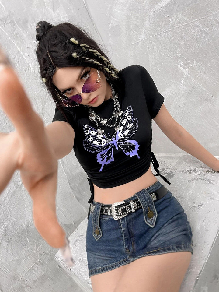 Dame Crop-Top med kreativt skeletthåndmotiv Skovae