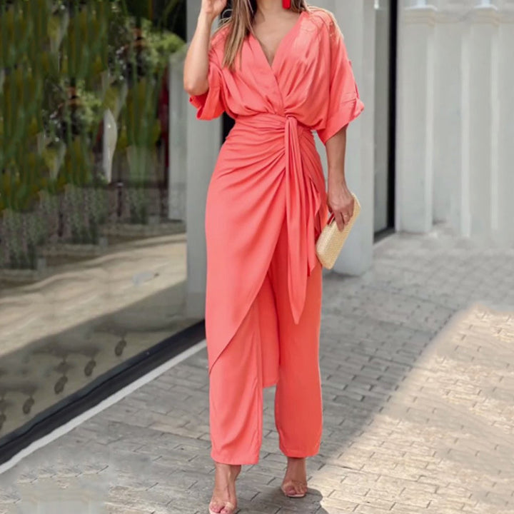 Dame Elegant Wrap Jumpsuit med Casual Design og Talje Definition Stilla