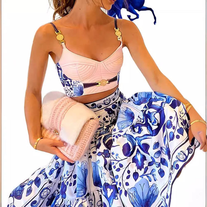 Damer To-dels Tøj Sæt med Blomsterdesign og Fashionabel Bustier Skovae