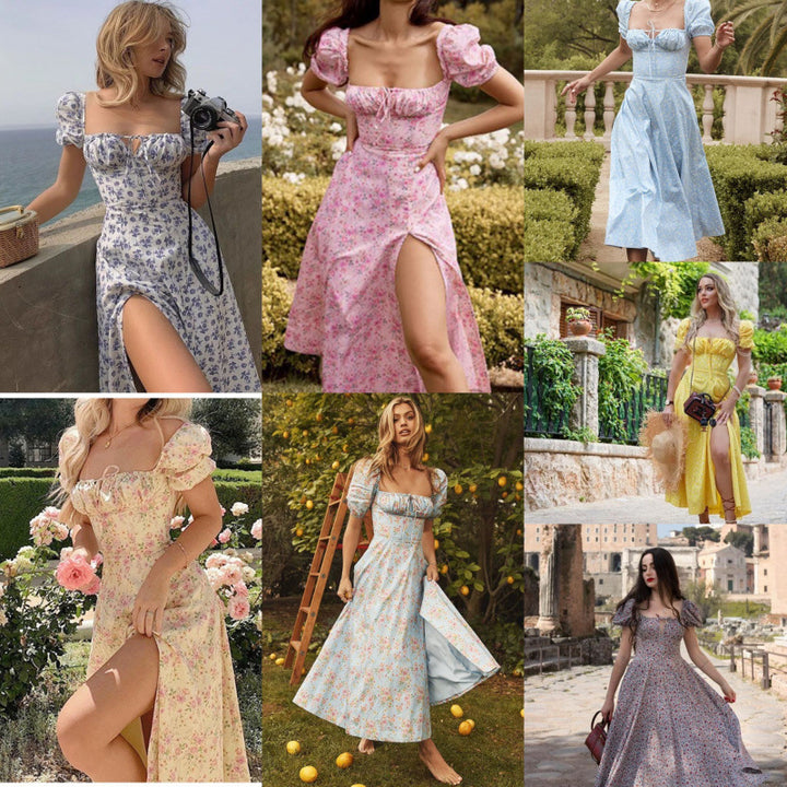Femme Floral Print Bohemian Maxi Kjole med Sideslids Stilla