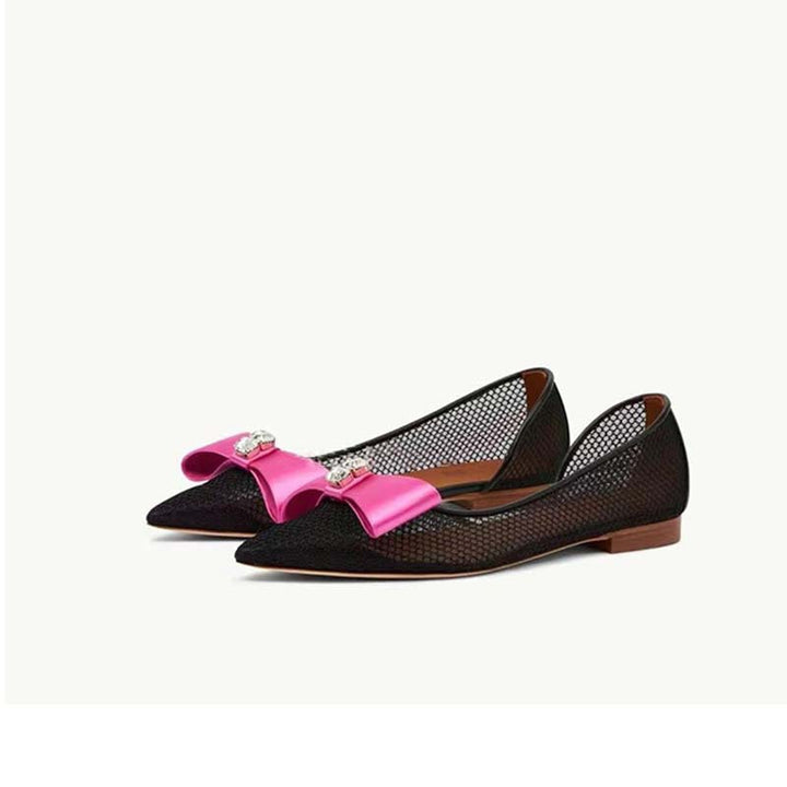 Dame elegante mesh spids tå ballerinaer med satin sløjfe detalje Stilla
