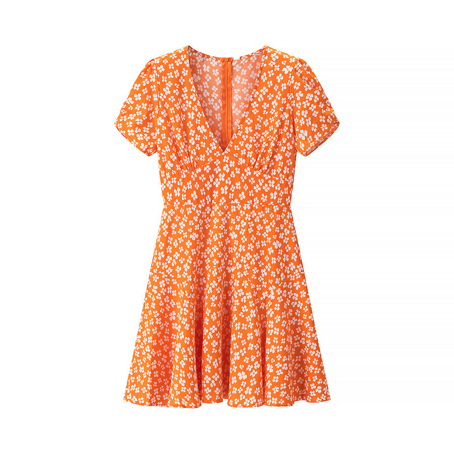 Dame Floral Print A-linje Mini Kjole med korte ærmer Stilla