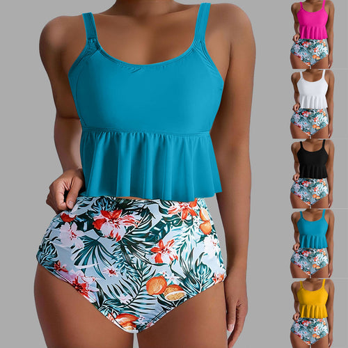 Dame bikiniset med voluminøs top og højt skårne shorts Stilla