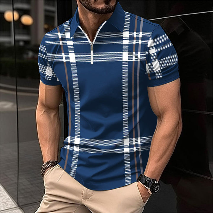 Herrer Kortærmet Poloshirt med moderne lynlås og ternet design Stilla