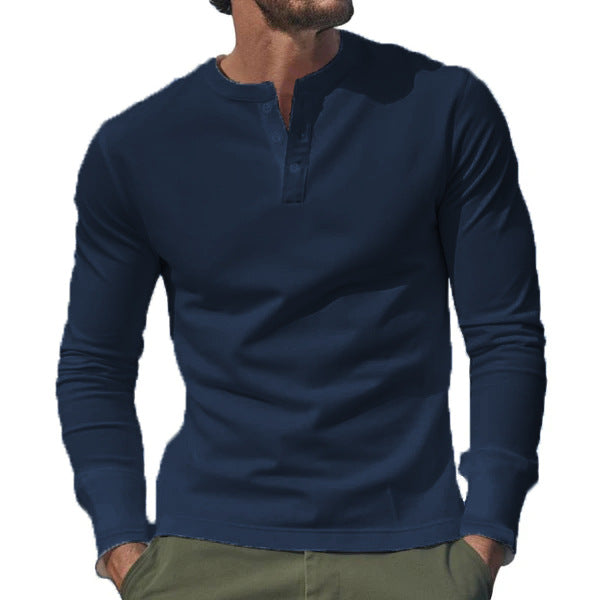 Herre langærmet Henley-shirt med praktisk knaplukning og tætsiddende pasform Stilla