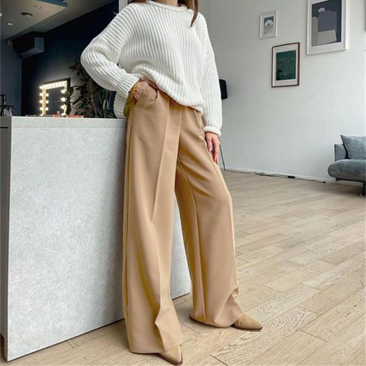 Dame bred høj bund bukser med elegant plissering Stilla