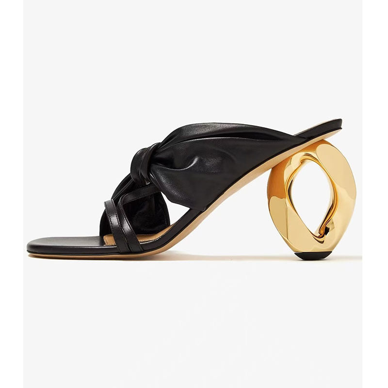 Femme High-Heel Slide Sandaler med dekorativ knude og skulpturel hæl Stilla