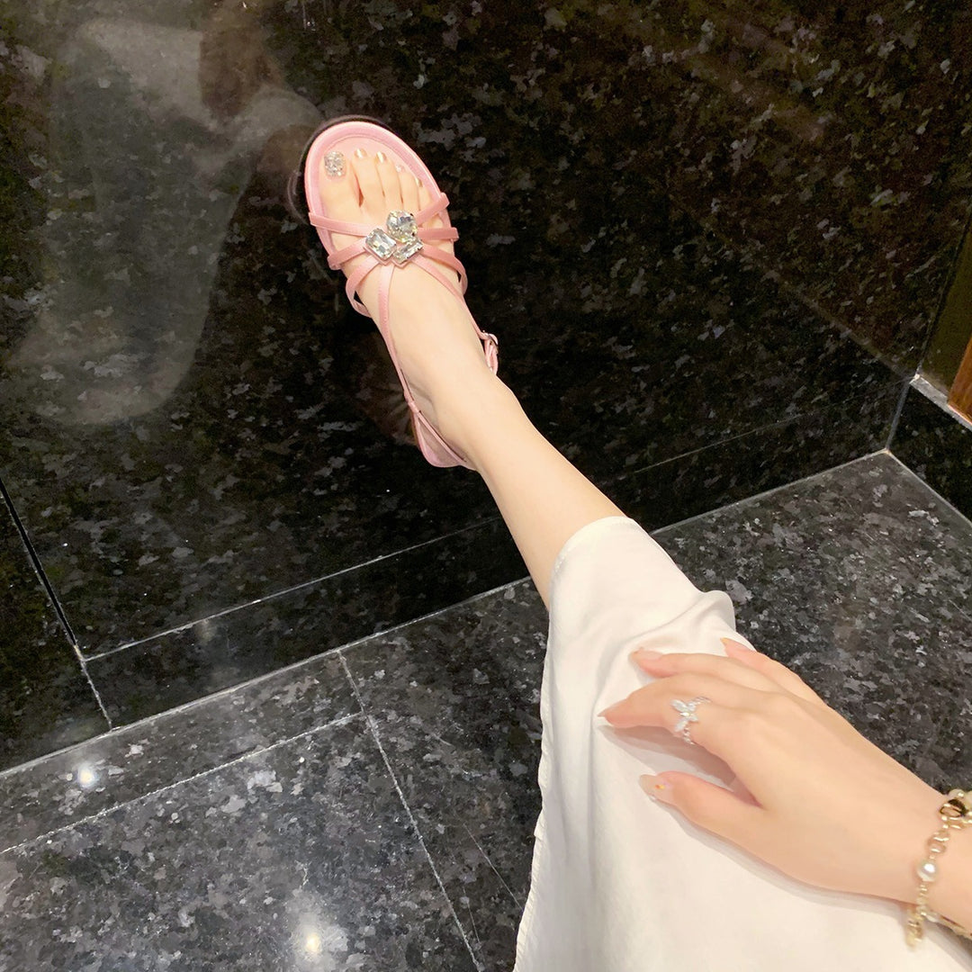 Dame sandaler med remme og strass dekorationer Stilla
