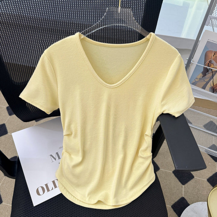 Dame V-Hals Fitted Basic T-Shirt Stilla